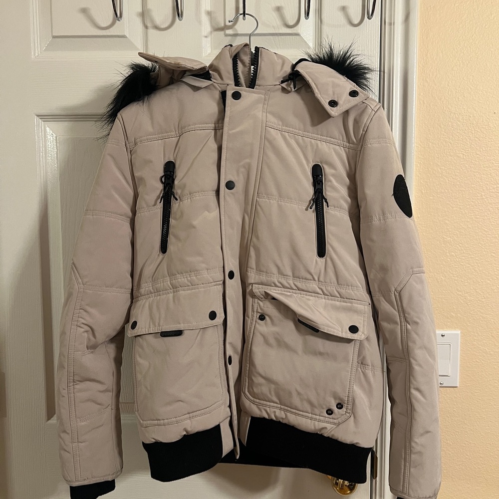 Guess Beige Winter Jacket with fur detachable hood